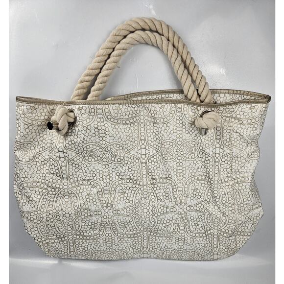 Donna Dixon Large Rope Handle Off-White & Gold Canvas Tote Bag - Picture 8 of 11